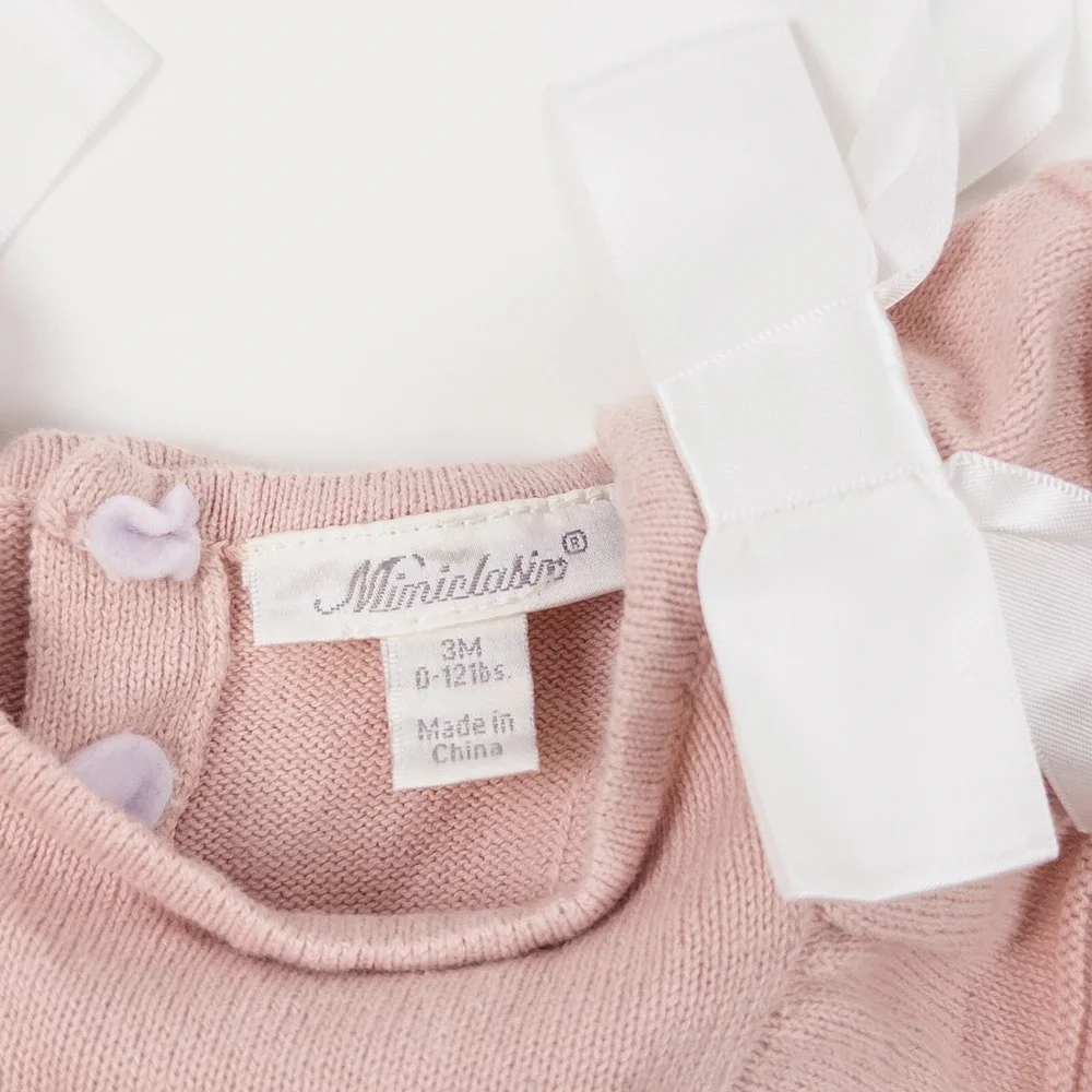 Miniclasix Knit Dress‎ Set Kids 3M Pink Pointelle Ruffle Bows